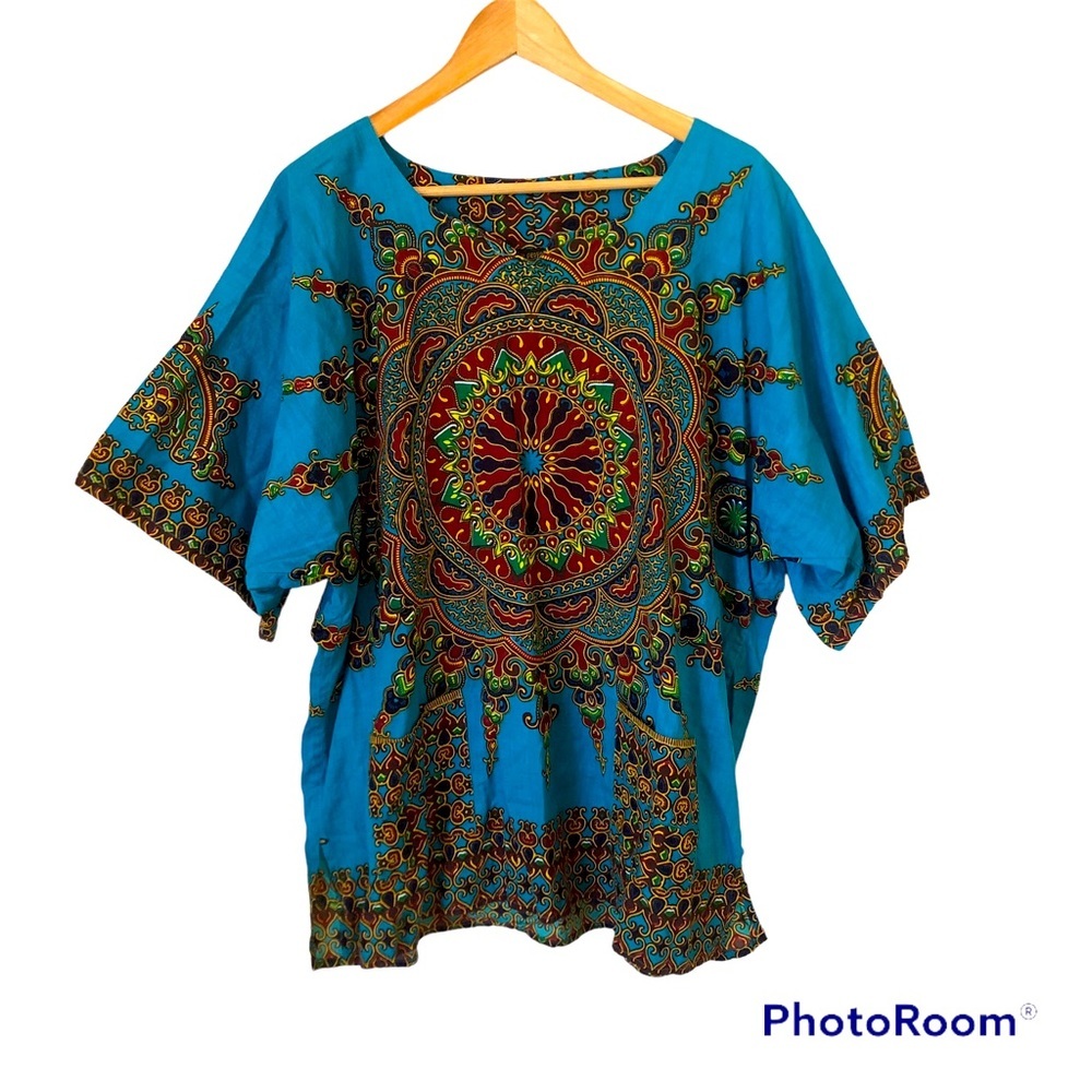 Funky People Bohemian Patterned 100% Cotton Medium Tunic Top- 2 Front Pockets